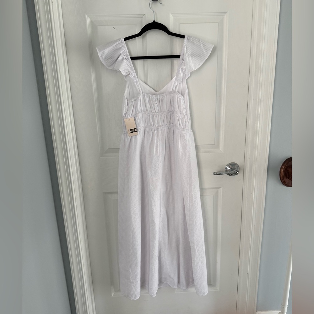 NWT SO white dress Seersucker midi flutter sleeve milkmaid dress size medium - Picture 6 of 16